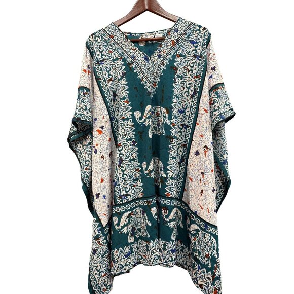 Elephant Print Kaftan Tunic One Size Fits Most By Sant Classics 100% Polyester G - Picture 1 of 8